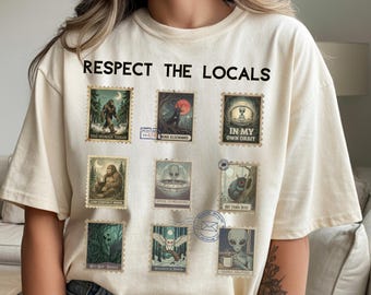 Respect the Locals Cryptid Tee – Vintage Mothman Shirt, Cosmic Folk Horror Top
