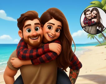 Custom Pixar Style Portrait from Photo, Couple, Family, Pet Gift (Digital Download)