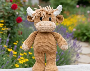 Patrón de vaca escocesa a crochet, tutorial en PDF para peluche de animal de granja bebé