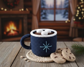 Chocolate Cup Crochet Pattern - Beginner Amigurumi Hot Cocoa Mug with Marshmallows PDF