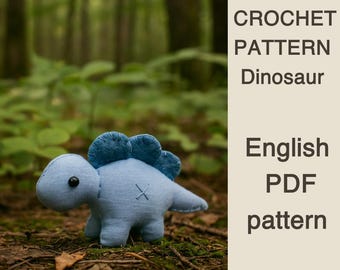 Stuffed Dinosaur Amigurumi Pattern. Crochet Plushie Dinosaur PDF. DIY Crochet Dinosaur Toy Tutorial