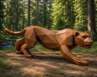 Geometric Metal Panther Sculpture – Low Poly Animal Art, Modern Wildlife Accent