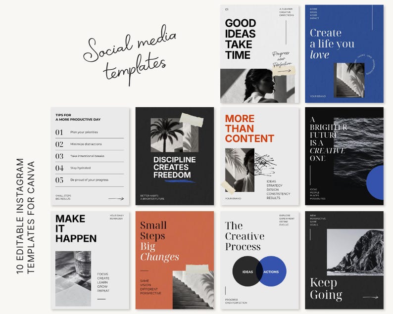 10 Editorial Instagram Canva Templates | Modern Social Media Post ...