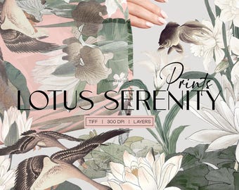 Lotus Serenity Vintage Seamless Patterns And Motifs