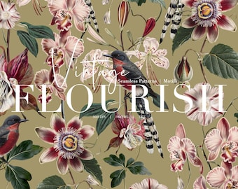 Vintage Flourish Seamless Floral Patterns And Elements