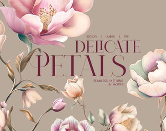 Padrões florais de pétalas delicadas, estampas luxuosas e requintadas!