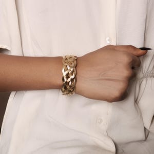 Boho Braided Brass Cuff Bracelet, Handmade Open Bangle, Textured Vintage Style Jewelry for Women , Halloween Gifts .