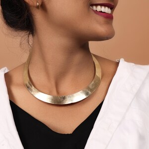 Polished Brass Collar Necklace, Handmade Bold Statement Choker, Minimalist Tribal Neckpiece for Women, Halloween Gifts