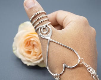 Silver Plated Thumb Splint Bracelet Ring for Arthritis & EDS - Heart Spiral Full Finger Joint Support Jewelry, Gift for Jewelry.