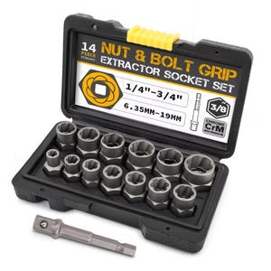 14-Piece Bolt Extractor Set | Cr-Mo Steel Nut Remover Kit | Impact Bolt Removal Tool for Rusted or Damaged Bolts