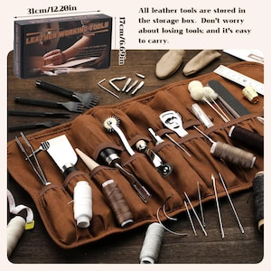Leather Working Tools Kit with Beveler, Groover, Stitching Punch & Sewing Thread for DIY Leathercraft
