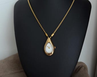 Trendy Teardrop Watch Pendant Necklace, Gold Vintage Watch Jewelry, Elegant Wedding Watch, Timeless Accessory Christmas Gift,Watch for Her