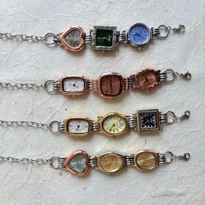 Punk three dials wrist watch,grunge gold watch,trendy watch dial,heart watch bracelet,unisex watch gift idea,unique gold watch bracelet