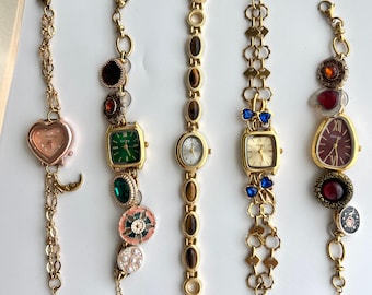 Montre-bracelet à breloques vintage, montre-bracelet de pierres précieuses pour femme, cadeau bijoux élégant montre oeil de tigre marron, cadeau montre coloré charme mignon Y2K