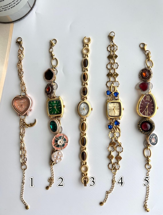 Vintage Charm Wrist Watch,Gemstone Bracelet Watch for Women, Elegant Brown Tiger Eye Watch Jewelry Gift,Y2K Cute Charm Colorful Watch Gift