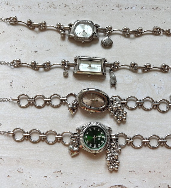Y2K Silver Charm Watch Bracelet for Woman,elegant Silver  display picture 3
