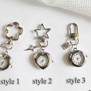 Vintage heart watch keychain,star lock bag accessory,silver watch keychain,cross charm, Y2K clock bag accessory, unique watch gift for her