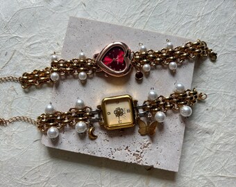 Elegant Gold and Red Beaded Women\'s Watch Women Watch Gold Plated Luxury Red Rhinestone Sophisticated  main image 4