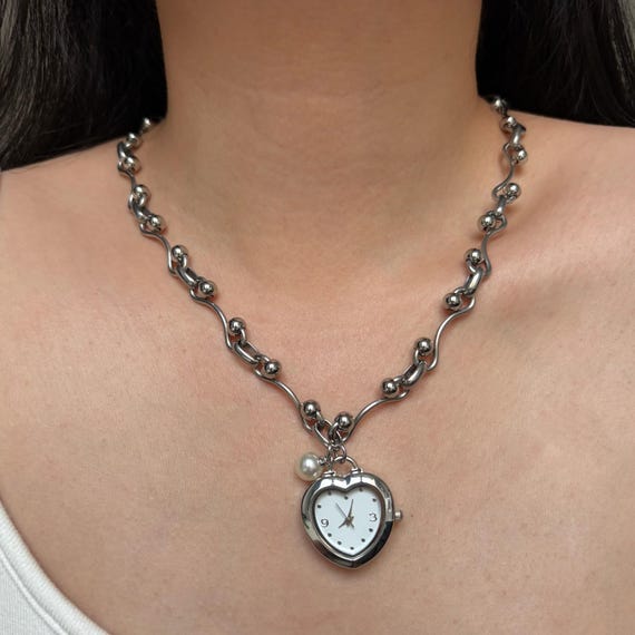 Elegant Pearl Watch Pendant Necklace,heart Watch Jewelry 