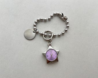Y2K Purple Star Watch keychain,Vintage Silver Star Watch Pendant, Cute Watch Bag Charm, Unique Watch Gift.