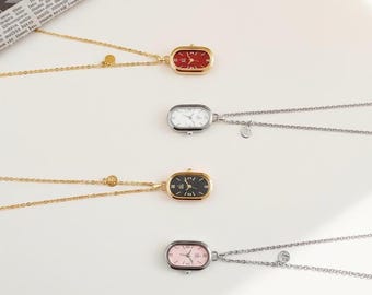 Elegant colorful watch pendant necklace,gold red watch jewelry,Y2K pink watch necklace,silver watch necklace,trendy watch jewelry,90's gift