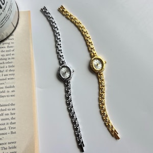Vintage Gold Wrist Watch, Y2K Silver Bracelet Watch for Women, Elegant Minimalist Wedding Watch Gift