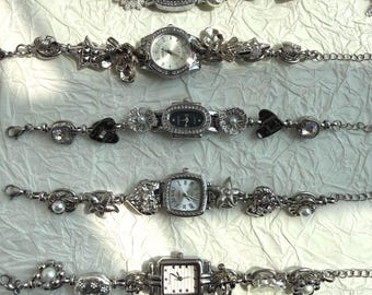 Handgemachte Silber Armbanduhr,Gothic Schwarz Weiss Uhr,Punk Uhr Armband,90er Jahre Trend Uhr,Elegante Silber Uhr Geschenk