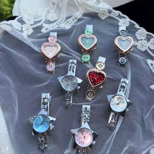 Heart Star Mini Watch Dial Duckbill Hair Clips,Colorful Translucent Dial With Matching Resin Button Barrettes,Y2K Vintage Side Barrettes
