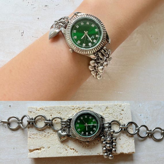 Y2K Silver Charm Watch Bracelet for Woman,elegant Silver  display picture 3