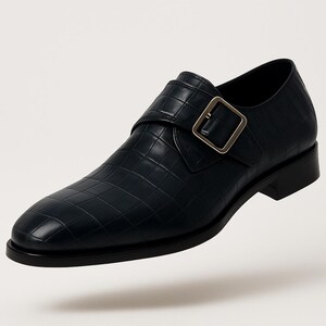 Handgemaakte zwarte schoenen met gesp voor heren – nette schoenen van echt leer met gesp