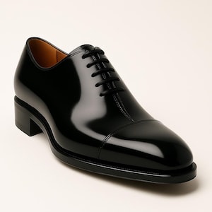 Handmade Black Leather Oxford Shoes – Men’s Classic Cap Toe Dress Shoes