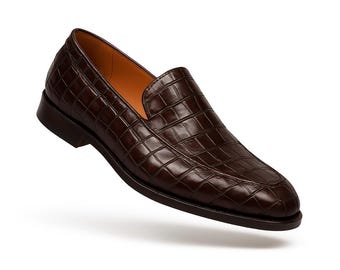 Handmade Crocodile Embossed Leather Loafers: Men display picture 2