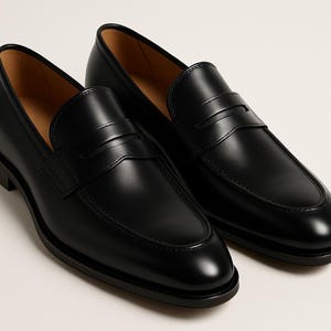 Handmade Black Leather Loafers – Classic Penny Loafer Shoes for Men