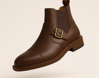 Handmade Chaka Cognac Leather Ankle Boots: Men display picture 2