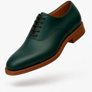 Handmade Green Leather Oxford Shoes: Men&#39;s Formal Wedding Dress Shoes