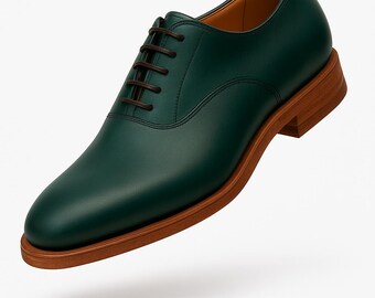Handmade Green Leather Derby Shoes: Emerald Wedding Dress  display picture 3