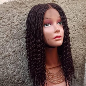 Peluca trenzada, peluca trenzada para mujer, peluca trenzada africana, peluca de encaje frontal, peluca hecha a medida, peluca trenzada para mujer negra, peluca trenzada con rizos