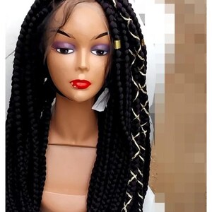 Peluca trenzada, peluca trenzada para mujer, peluca trenzada de caja gigante, peluca trenzada personalizada, peluca trenzada hecha a mano, peluca trenzada negra para mujer, peluca de encaje completo,