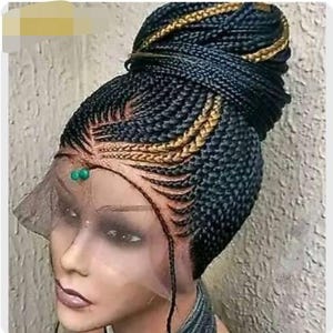 Peluca trenzada, peluca trenzada para mujer, peluca trenzada personalizada, peluca trenzada hecha a mano, peluca trenzada negra para mujer, peluca de encaje completo, peluca de trenzas africanas.