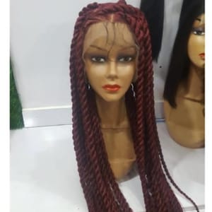 Peluca trenzada, peluca con giros para mujer, peluca trenzada personalizada, peluca trenzada hecha a mano, peluca trenzada negra para mujer, peluca de encaje completo, peluca de trenzas africanas.
