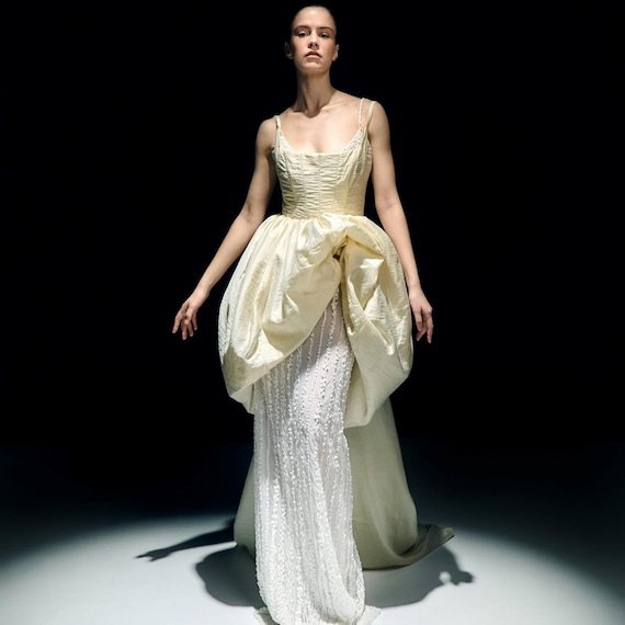 Lace Ivory Mermaid Wedding Dress. Set: Skirt, Train & Satin Short Wedding Gown. TULIP-LEE
