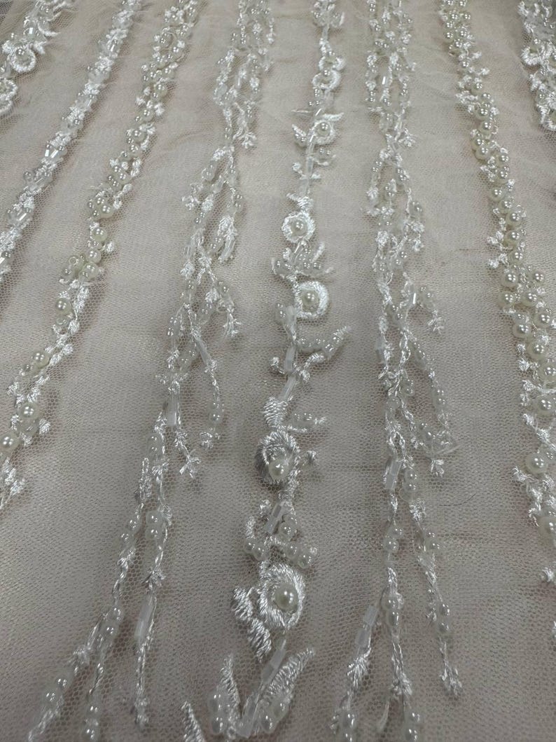 Lace Wedding Sleeves, Ivory Bridal Gloves with Beads SaSha image 7