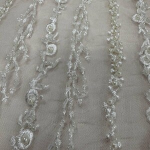 Lace Wedding Sleeves, Ivory Bridal Gloves with Beads SaSha image 9