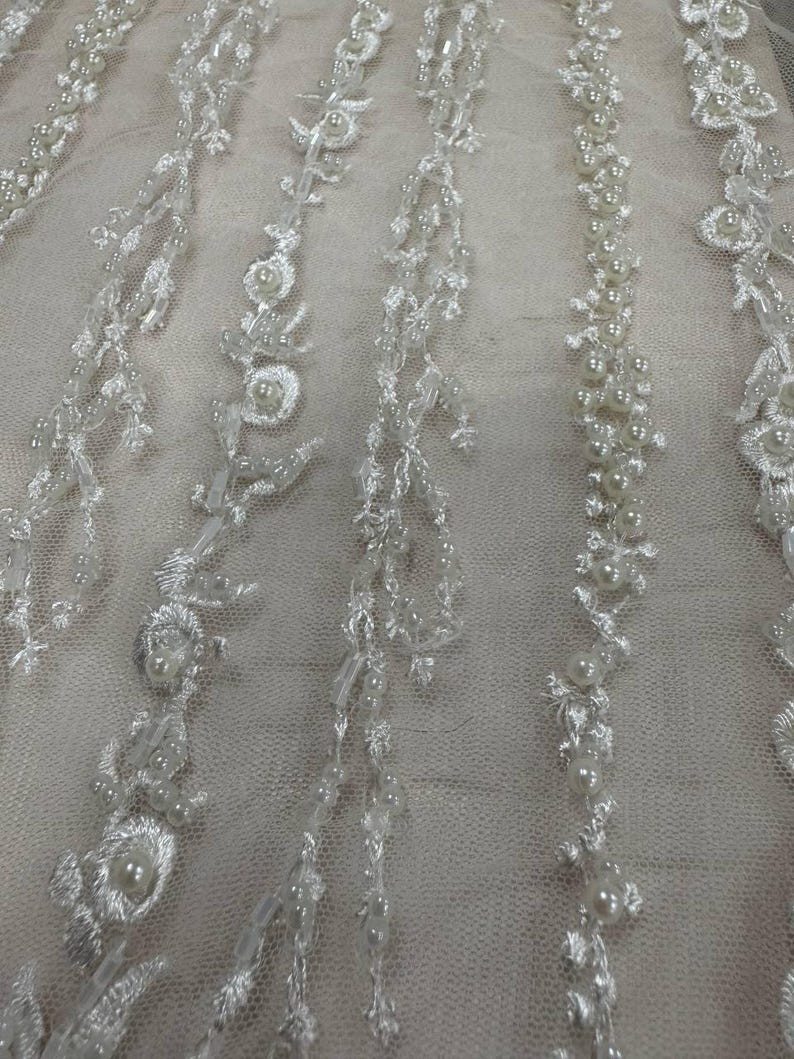 Lace Wedding Sleeves, Ivory Bridal Gloves with Beads SaSha image 9