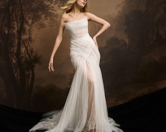Tulle Mermaid Wedding Dress: Corset Bridal Gown, Off Shoulder Modern Reception dress VESNA