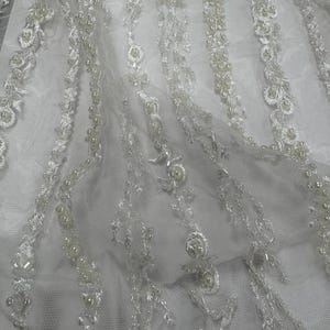 Lace Wedding Sleeves, Ivory Bridal Gloves with Beads SaSha image 8