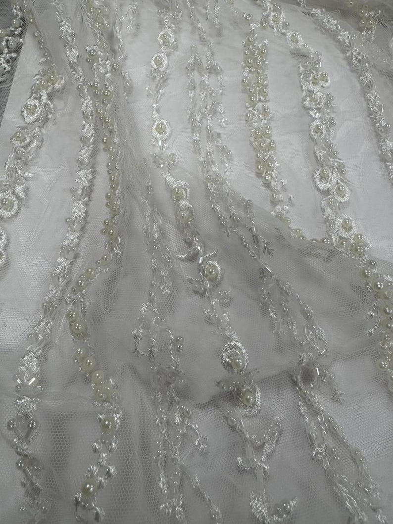 Lace Wedding Sleeves, Ivory Bridal Gloves with Beads SaSha image 8