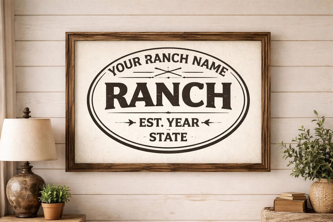 Pink Ranch Sign Custom Ranch Sign Printable, Personalized Ranch Stamp Wall Art, Western ...