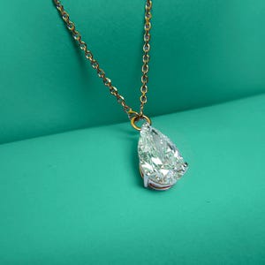 Pear Cut Diamond Necklace | Solitaire Diamond Pendant | Lab Grown Diamond Necklace | Dainty Gold Necklace | Anniversary Gift for Her