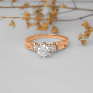 Rose Gold Solitaire Ring | Lab Grown Diamond Engagement Ring | Side Stone Ring | Promise Ring | Classic Fine Jewelry